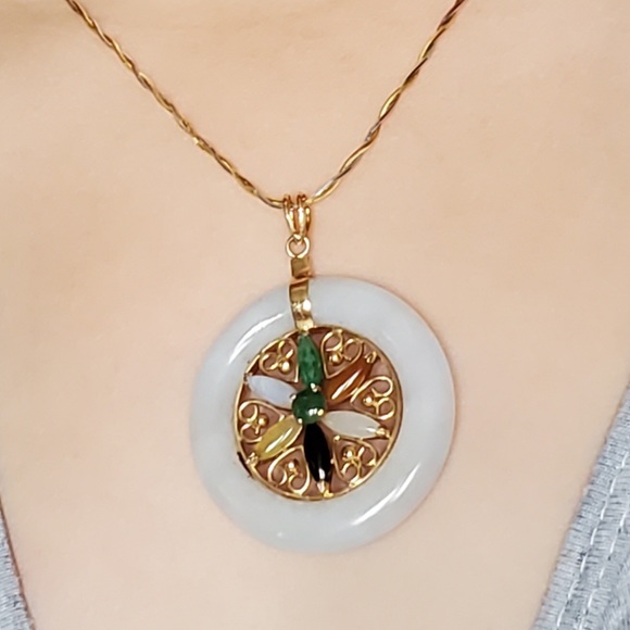 14k solid gold multi-colored Dyed Jadeite Necklace - Picture 14 of 14